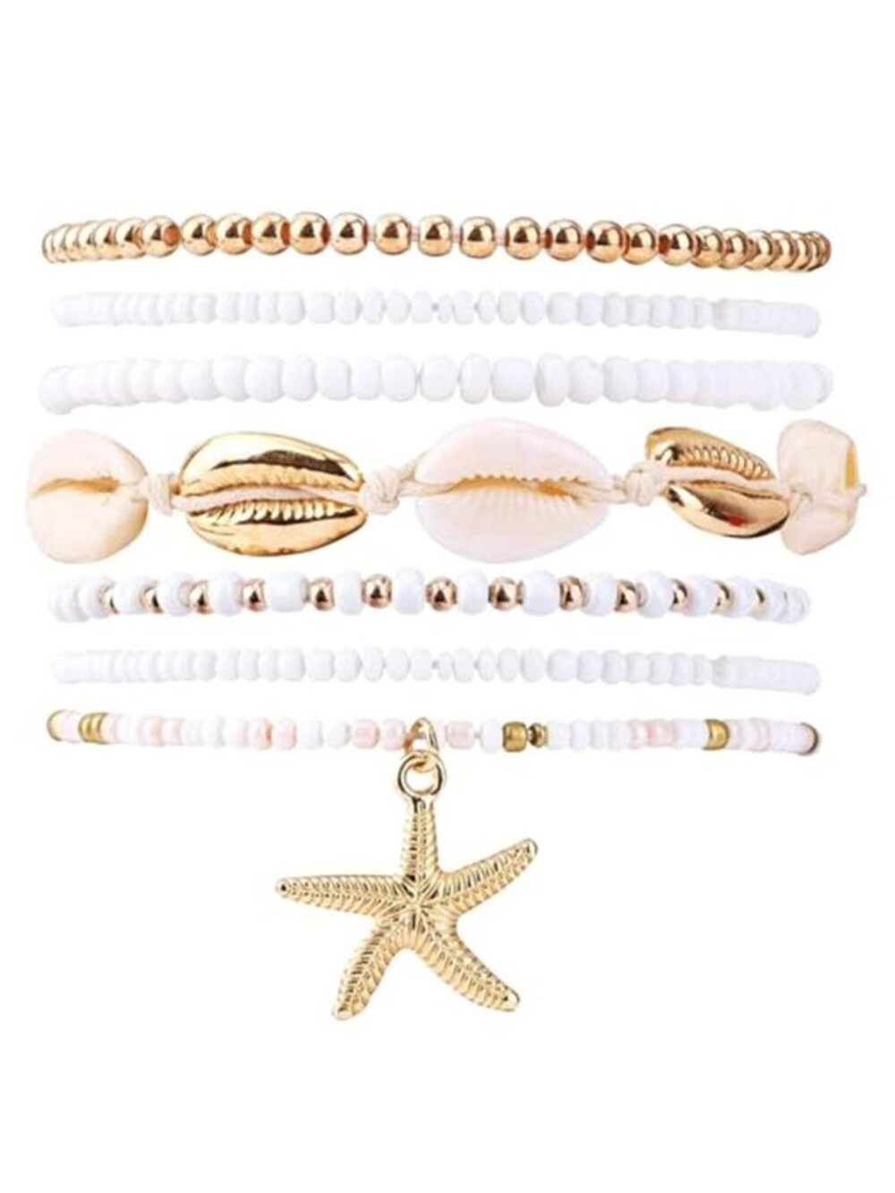 CYWQ 7pcs Summer Beach Bracelets for Women,Boho Layered Beaded Shell Seashell
